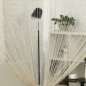 String Curtain Fringe Panel Thread Strip Backdrop Divider for Decor Beige